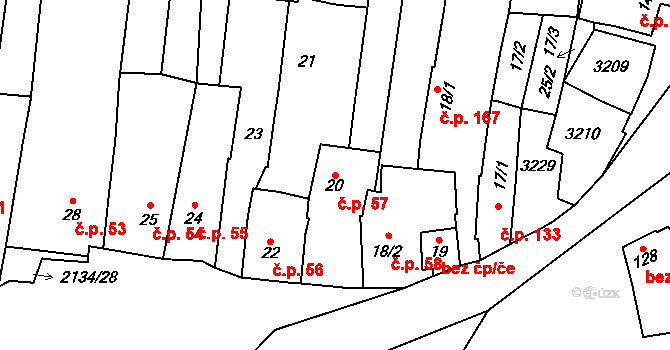 Žeravice 57 na parcele st. 20 v KÚ Žeravice u Kyjova, Katastrální mapa