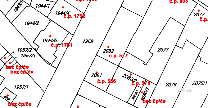 Dubňany 577 na parcele st. 2082 v KÚ Dubňany, Katastrální mapa
