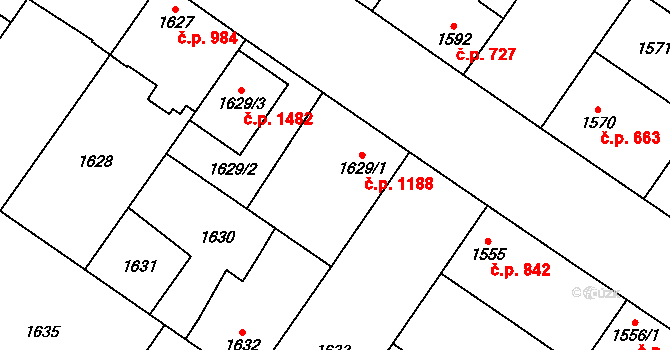 Dubňany 1188 na parcele st. 1629/1 v KÚ Dubňany, Katastrální mapa