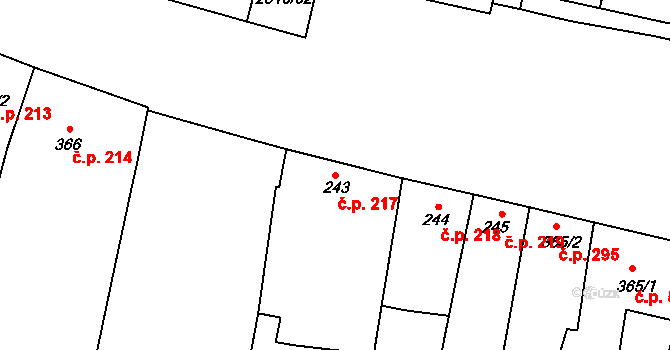 Kyjov 217 na parcele st. 243 v KÚ Kyjov, Katastrální mapa