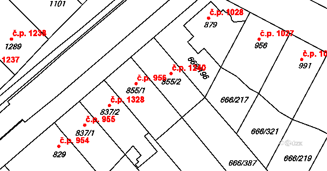Veselí nad Moravou 1240 na parcele st. 855/2 v KÚ Veselí-Předměstí, Katastrální mapa