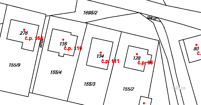 Vyskytná nad Jihlavou 111 na parcele st. 134 v KÚ Vyskytná nad Jihlavou, Katastrální mapa