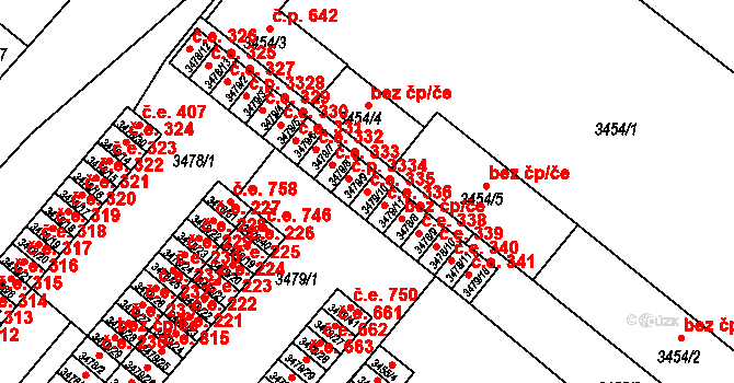 Vyškov-Předměstí 335, Vyškov na parcele st. 3479/10 v KÚ Vyškov, Katastrální mapa