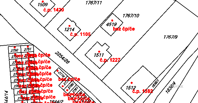 Šumperk 1227 na parcele st. 1511 v KÚ Šumperk, Katastrální mapa