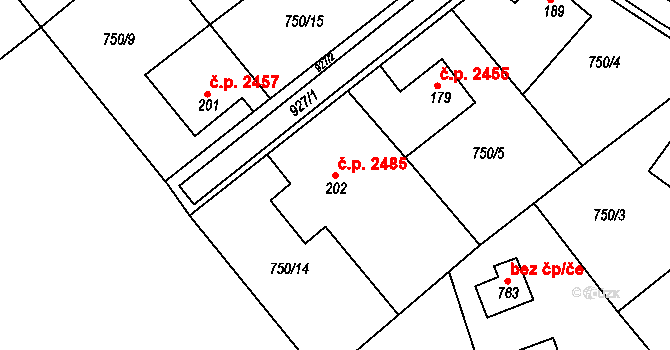 Šumperk 2485 na parcele st. 202 v KÚ Dolní Temenice, Katastrální mapa