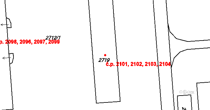 Kročehlavy 2101,2102,2103,2104, Kladno na parcele st. 2719 v KÚ Kročehlavy, Katastrální mapa