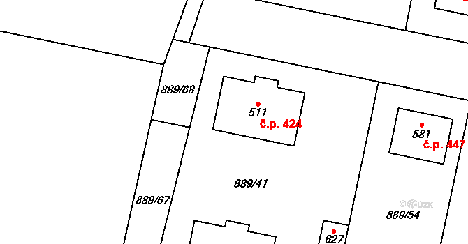 Cerhenice 424 na parcele st. 511 v KÚ Cerhenice, Katastrální mapa