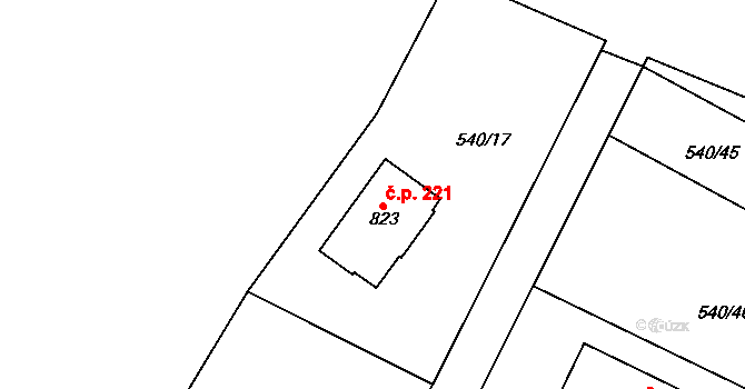 Ládví 221, Kamenice na parcele st. 823 v KÚ Ládví, Katastrální mapa