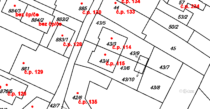 Dačice I 115, Dačice na parcele st. 43/4 v KÚ Dačice, Katastrální mapa