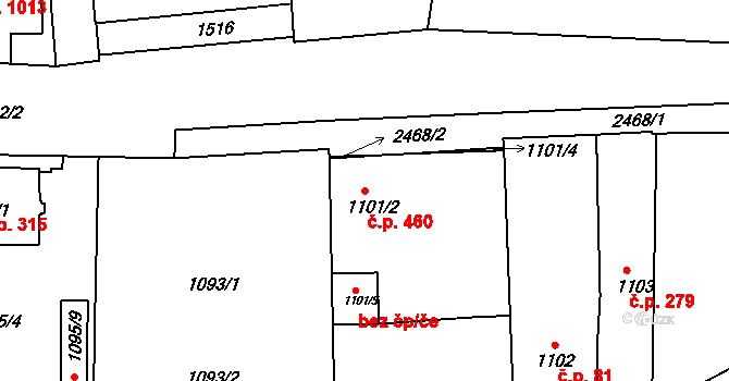 Třeboň II 460, Třeboň na parcele st. 1101/2 v KÚ Třeboň, Katastrální mapa