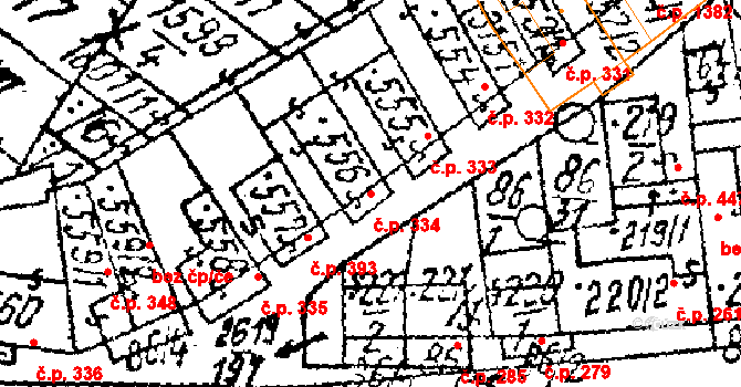 Lanžhot 334 na parcele st. 556 v KÚ Lanžhot, Katastrální mapa