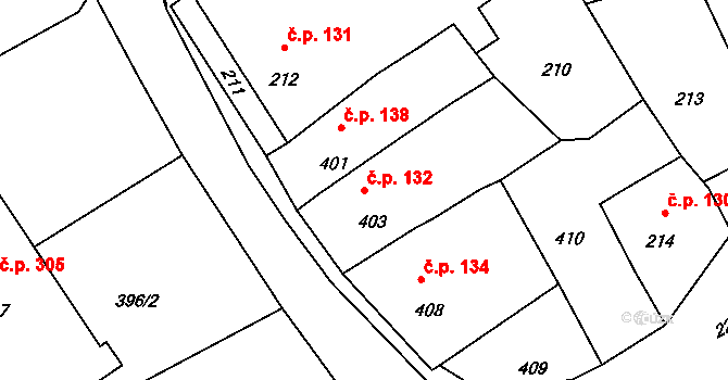 Doloplazy 132 na parcele st. 403 v KÚ Doloplazy u Olomouce, Katastrální mapa