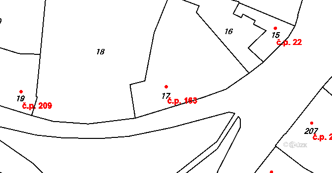 Křelov 163, Křelov-Břuchotín na parcele st. 17 v KÚ Křelov, Katastrální mapa