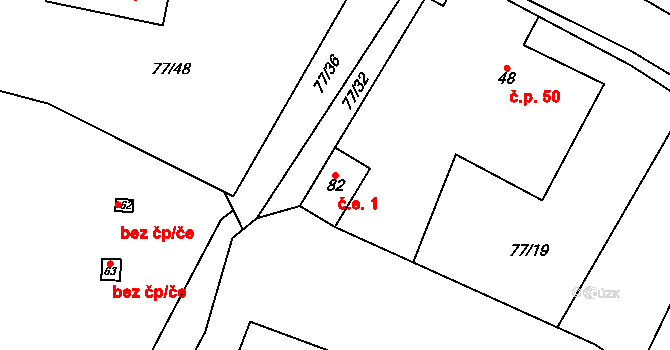 Podolí 1, Bouzov na parcele st. 82 v KÚ Podolí u Bouzova, Katastrální mapa