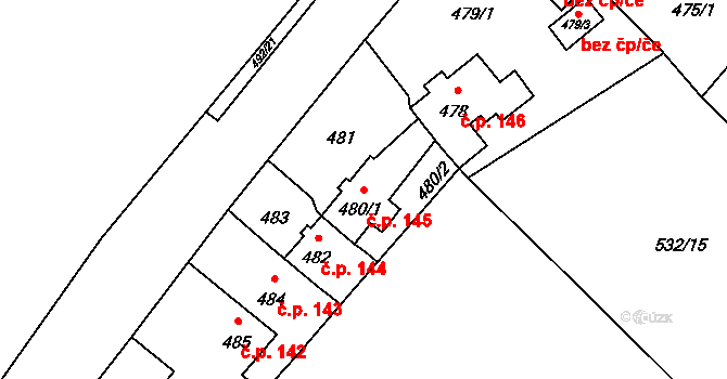 Poříčí 145, Boršov nad Vltavou na parcele st. 480/1 v KÚ Boršov nad Vltavou, Katastrální mapa