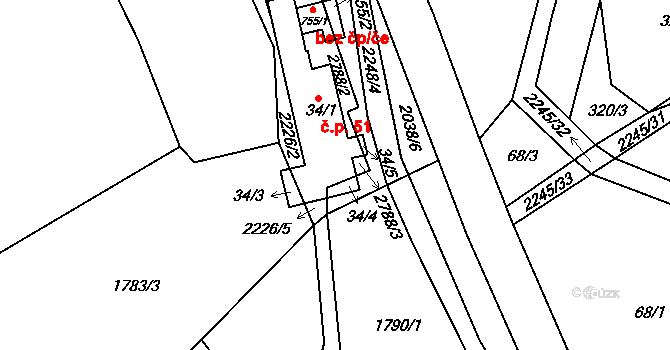 Borová 51 na parcele st. 34/1 v KÚ Borová u Poličky, Katastrální mapa
