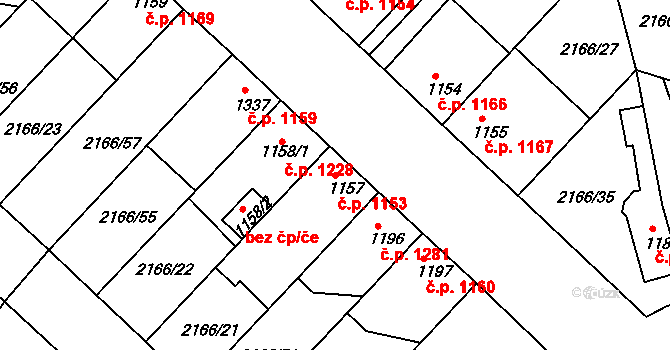 Lysá nad Labem 1153 na parcele st. 1157 v KÚ Lysá nad Labem, Katastrální mapa