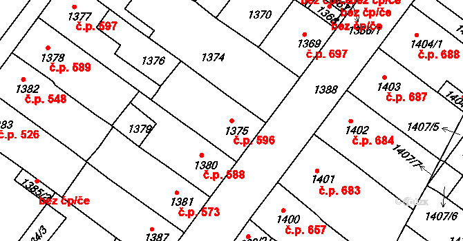 Duchcov 596 na parcele st. 1375 v KÚ Duchcov, Katastrální mapa