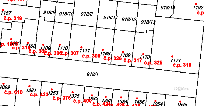 Horka-Domky 326, Třebíč na parcele st. 1168 v KÚ Třebíč, Katastrální mapa