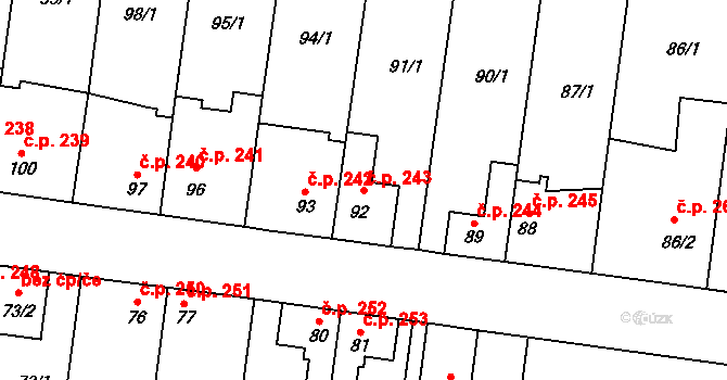 Bořitov 243 na parcele st. 92 v KÚ Bořitov, Katastrální mapa