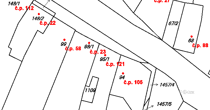 Panenský Týnec 121 na parcele st. 95/1 v KÚ Panenský Týnec, Katastrální mapa