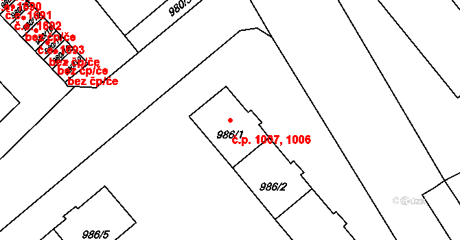 Pelhřimov 1006,1007 na parcele st. 986/1 v KÚ Pelhřimov, Katastrální mapa