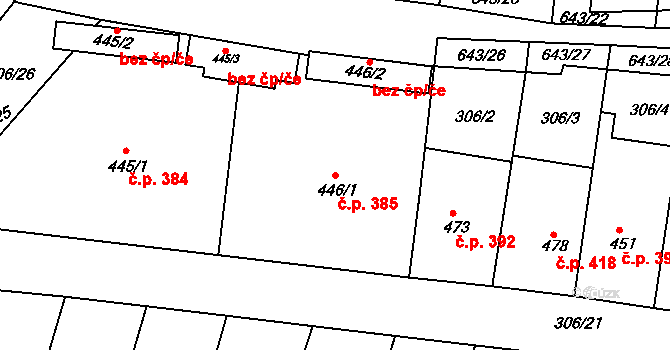 Ledvice 385 na parcele st. 446/1 v KÚ Ledvice, Katastrální mapa