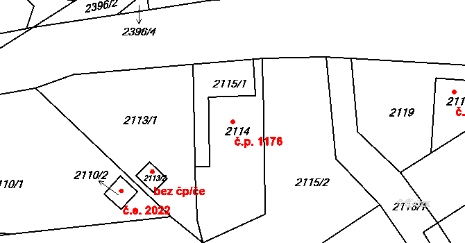 Trnovany 1176, Teplice na parcele st. 2114 v KÚ Teplice-Trnovany, Katastrální mapa