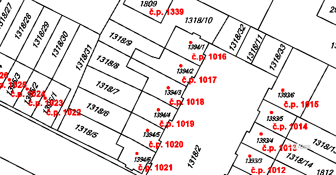 Litovel 1018 na parcele st. 1394/3 v KÚ Litovel, Katastrální mapa