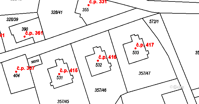 Dolní Poustevna 416 na parcele st. 532 v KÚ Dolní Poustevna, Katastrální mapa