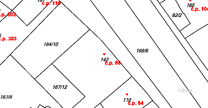 Úšovice 65, Mariánské Lázně na parcele st. 142 v KÚ Úšovice, Katastrální mapa