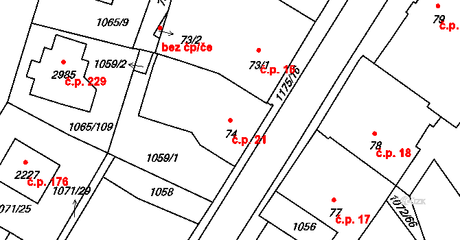 Hamrníky 21, Mariánské Lázně na parcele st. 74 v KÚ Úšovice, Katastrální mapa