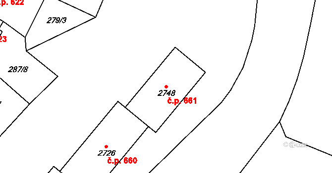Cheb 661 na parcele st. 2748 v KÚ Cheb, Katastrální mapa