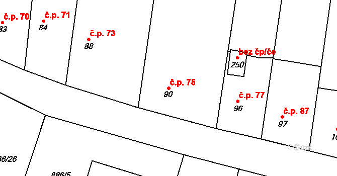 Zavidov 75 na parcele st. 90 v KÚ Zavidov, Katastrální mapa