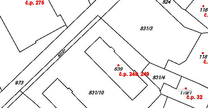 Daliměřice 248,249, Turnov na parcele st. 639 v KÚ Daliměřice, Katastrální mapa