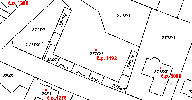Horní Počernice 1192, Praha na parcele st. 2710/1 v KÚ Horní Počernice, Katastrální mapa