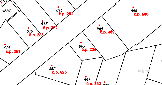 Žižkov 234, Praha na parcele st. 863 v KÚ Žižkov, Katastrální mapa