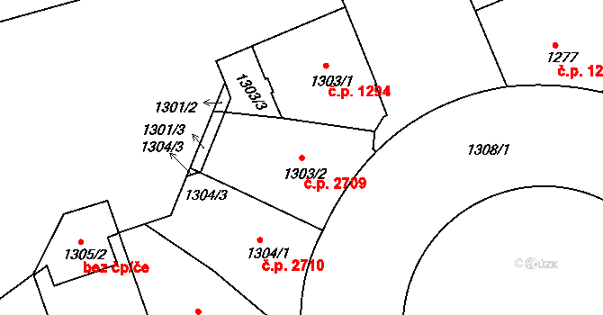 Žižkov 2709, Praha na parcele st. 1303/2 v KÚ Žižkov, Katastrální mapa
