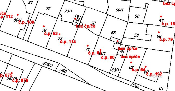Čimice 81, Praha na parcele st. 71 v KÚ Čimice, Katastrální mapa
