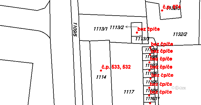 Sedlčany 533 na parcele st. 1114 v KÚ Sedlčany, Katastrální mapa