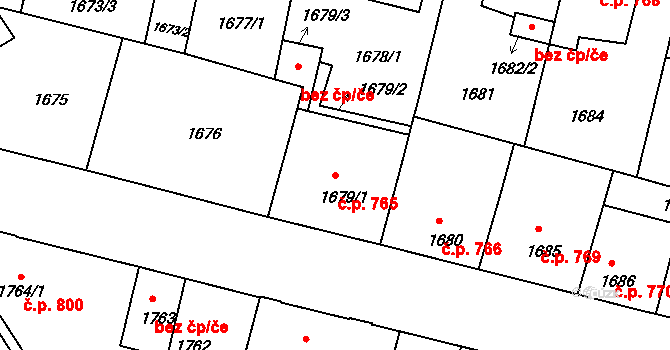 České Budějovice 6 765, České Budějovice na parcele st. 1679/1 v KÚ České Budějovice 6, Katastrální mapa