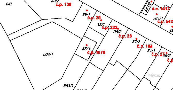Sezimovo Ústí 1076 na parcele st. 38/3 v KÚ Sezimovo Ústí, Katastrální mapa
