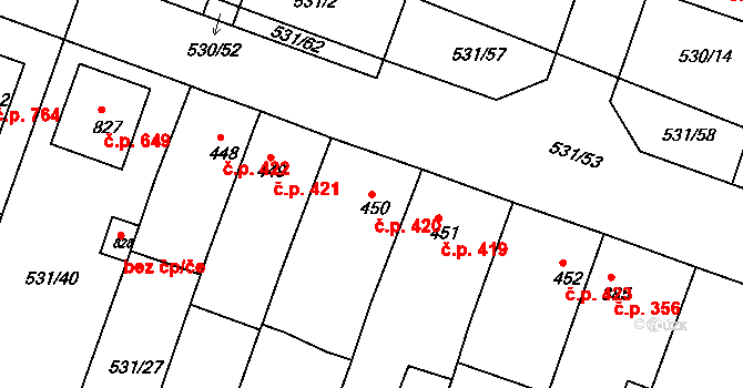 Svobodné Dvory 420, Hradec Králové na parcele st. 450 v KÚ Svobodné Dvory, Katastrální mapa