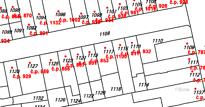 Šlapanice 1100 na parcele st. 1117 v KÚ Šlapanice u Brna, Katastrální mapa
