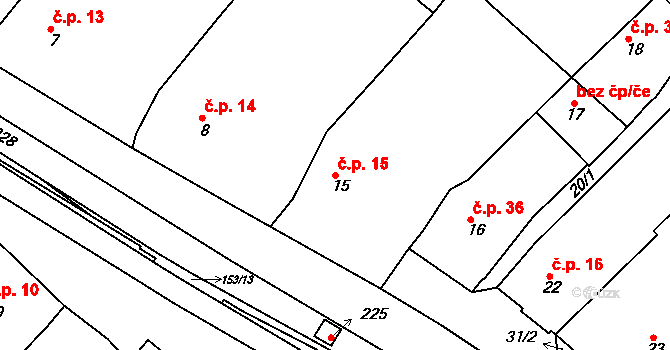 Vítovice 15, Rousínov na parcele st. 15 v KÚ Vítovice, Katastrální mapa