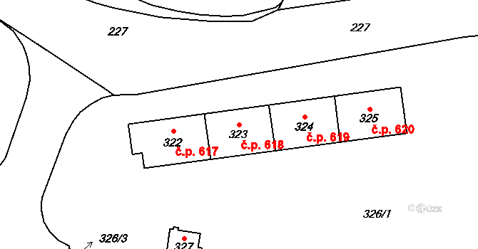 Šumbark 618, Havířov na parcele st. 323 v KÚ Šumbark, Katastrální mapa