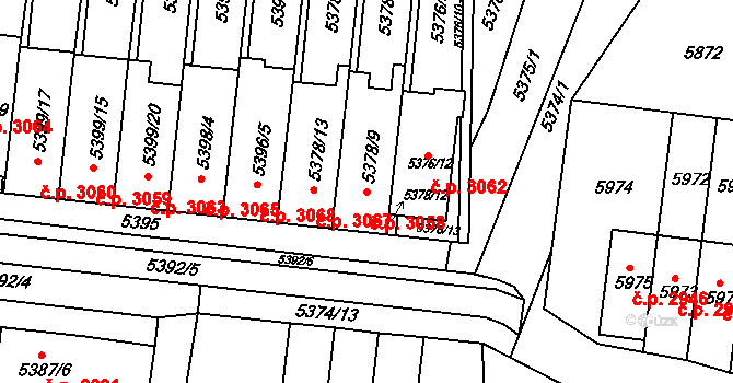 Žabovřesky 3058, Brno na parcele st. 5378/9 v KÚ Žabovřesky, Katastrální mapa