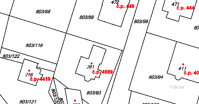 Kokonín 4669, Jablonec nad Nisou na parcele st. 781 v KÚ Kokonín, Katastrální mapa
