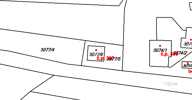Karolinka 333 na parcele st. 3077/6 v KÚ Karolinka, Katastrální mapa