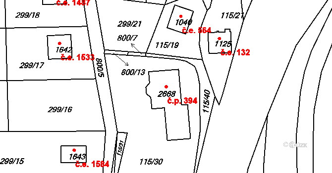 Brunšov 394, Hradištko na parcele st. 2668 v KÚ Hradištko pod Medníkem, Katastrální mapa